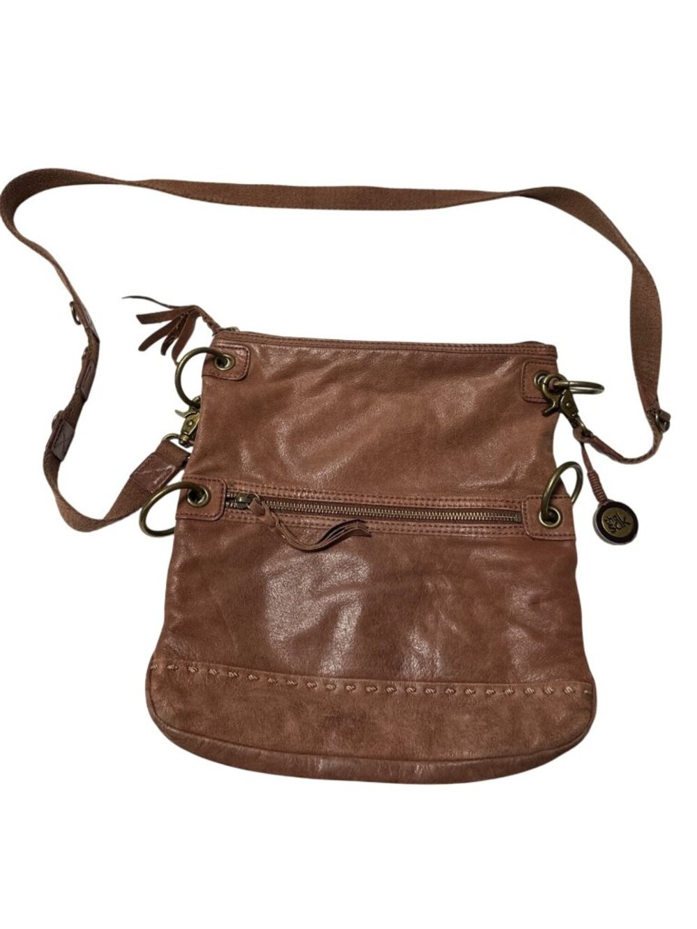 The Sak Brown Leather Convertible Fold Adjustable Crossbody Bag